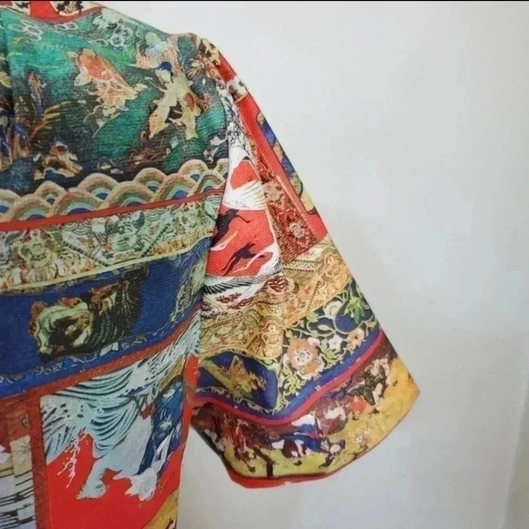 Vintage 70s Novelty Print keyhole blouse.  Size Large - Picture 8 of 15